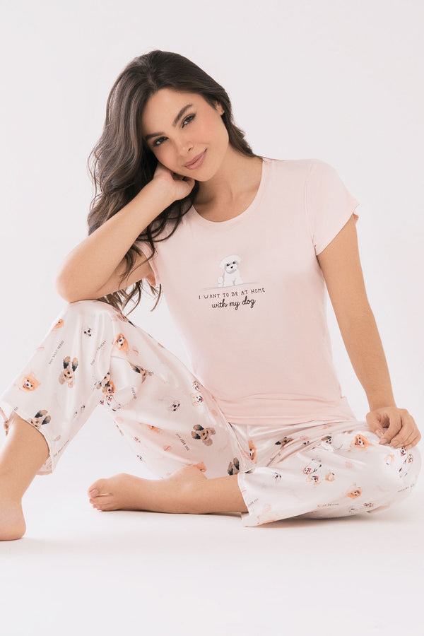 Pijama Mujer en Satín Palo Rosa 23038