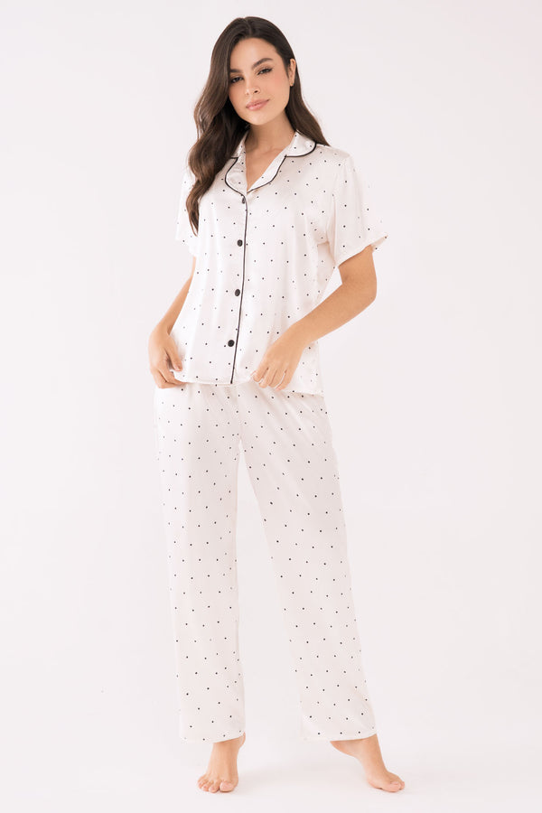 Pijama Mujer en Satín Marfil 23046