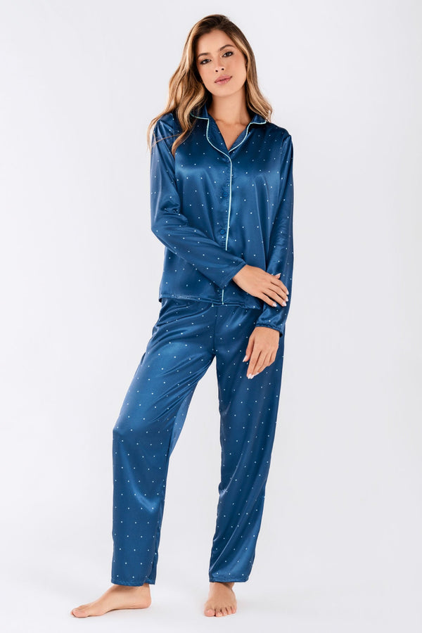 Pijama Mujer en Satín Azul 23003
